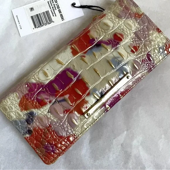 NWT! RARE Brahmin Melbourne Ady Croc Embossed Leather Slim Wallet FIESTA!!!
